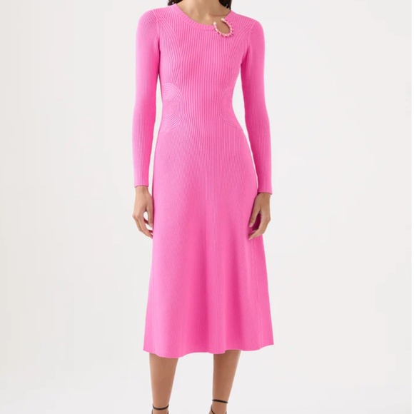 aje crescent knit midi dress AJE Crescent Knit Midi Dress In Colour Protea Pink Size L